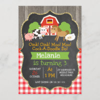 Filles Barnyard Chalkboard Invitation Anniversaire