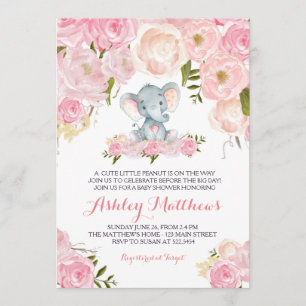 Filles bébé éléphant bébé douche Invitations