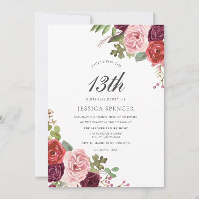Filles Blush rose 13e anniversaire Invitation de f (Devant)