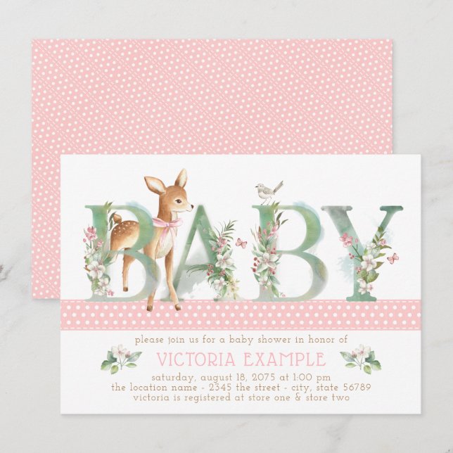 Filles Bois Cerf Bébé Douche Invitations (Devant / Derrière)