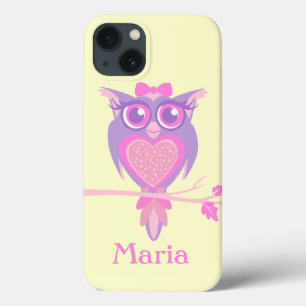 Filles chouette hibou violet jaune nom coque ipad