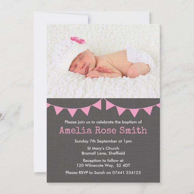 Filles Christening/Baptême Invitation (Devant)