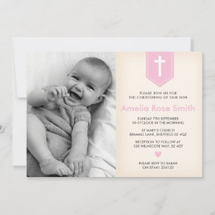 Filles Christening/Baptême Invitation