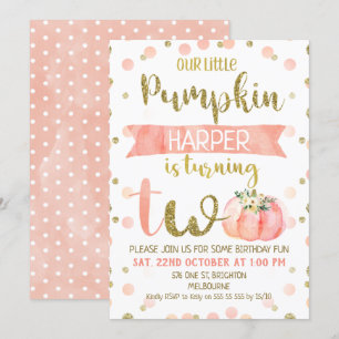 Filles Citrouille rose deuxième invitation anniver