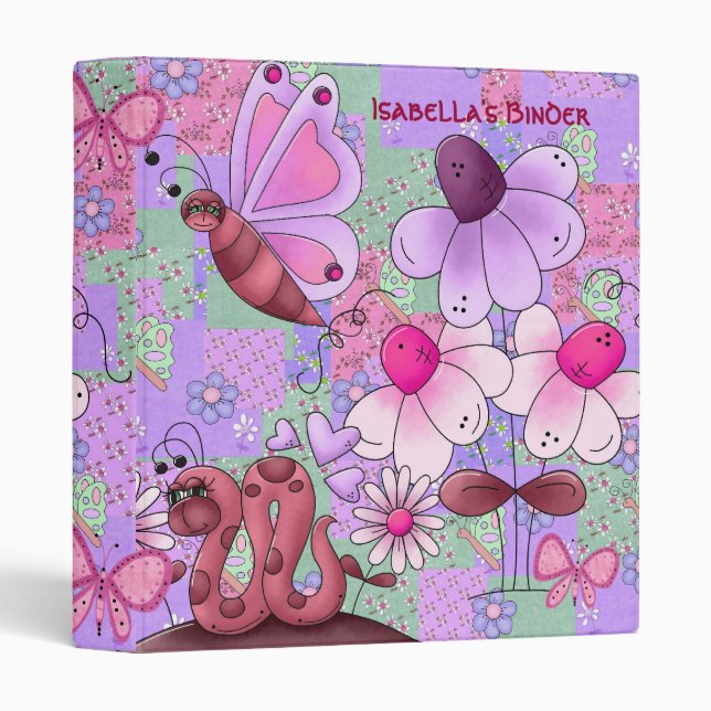 Filles classeurs Fleurs papillon Purple Patch (Devant/Côté)