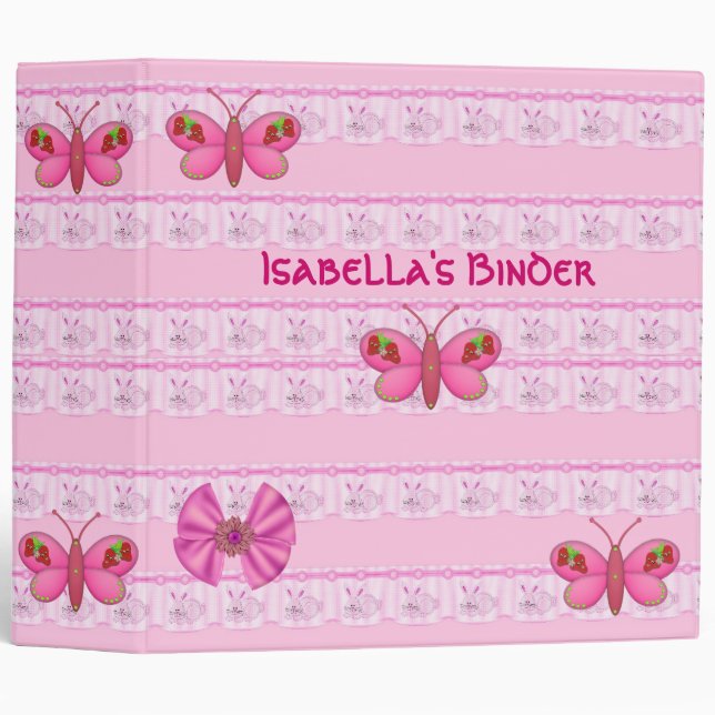 Filles classeurs Lapin Rose lapins Papillon grand (Devant/Côté)