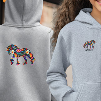 Filles colorées Floral Horse Sweatshirt à capuche