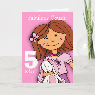 Filles Cousin 5e anniversaire carte girlie rose