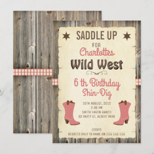 Filles Cowgirl Bottes Wild West Invitation Anniver