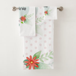 Filles Cute Floral Aquarelle Fleurs et nom Enfants