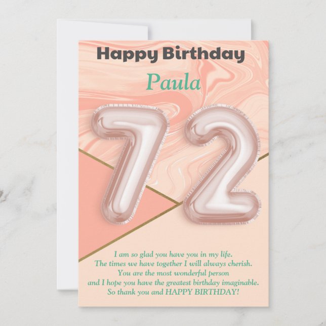 Filles de 72 ans Bonne carte d'anniversaire (Devant)