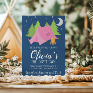 Filles de glamping Invitation de fête d'anniversai