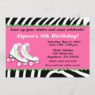 Filles de patin Zebra Imprimer Invitation d'annive