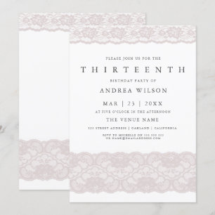 Filles Dentelle rose 13e anniversaire Invitation d