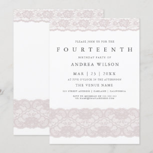 Filles Dentelle rose 14e anniversaire Invitation d