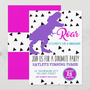 Filles Dinosaure Anniversaire Invitations pour enf