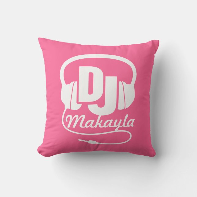 Filles DJ rose & blanc ajouter votre nom coussin (Recto)