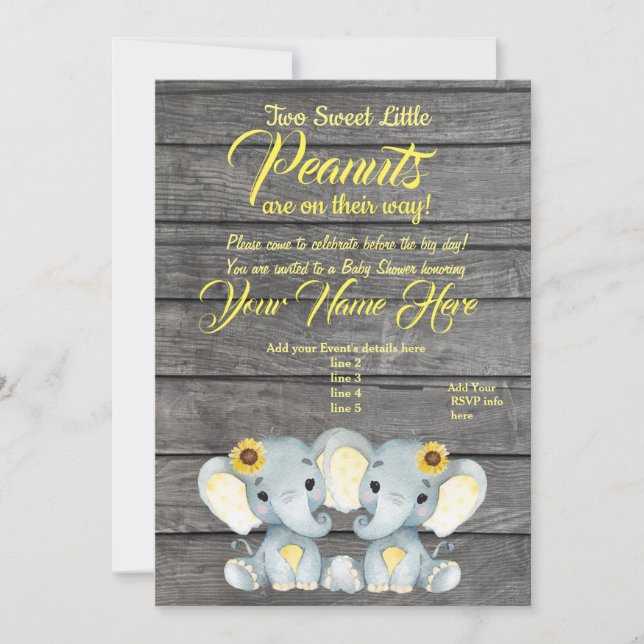 Filles Eléphants Baby shower Invitation rustique (Devant)