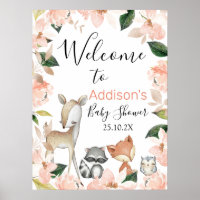 Filles Floral Baby shower de bois Affiche de bienv