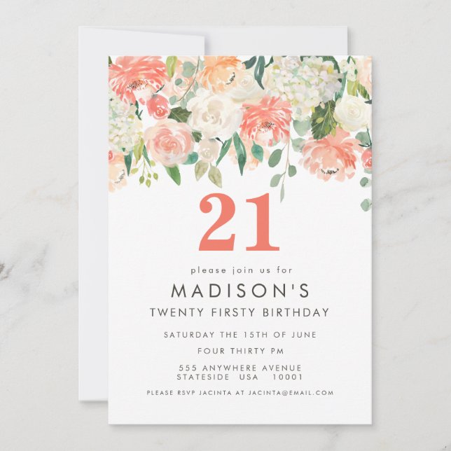 Filles florales peintes douces 21e Invitation d'an (Devant)