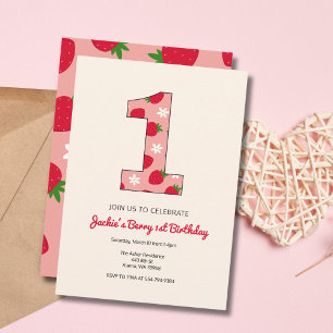 Filles fraises 1er anniversaire Invitation de fête