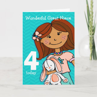 Filles grand Nièce 4e anniversaire carte girlie aq