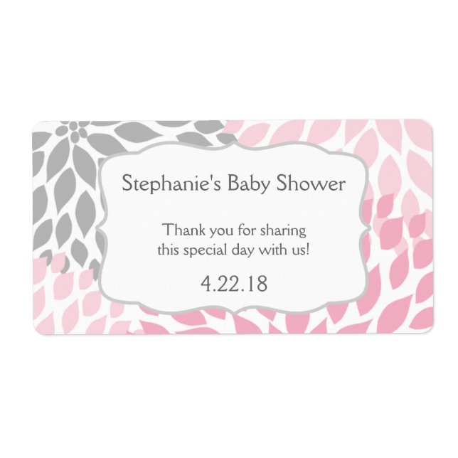 Filles Gris Rose Baby shower Bouteille d'eau Favor (Devant)