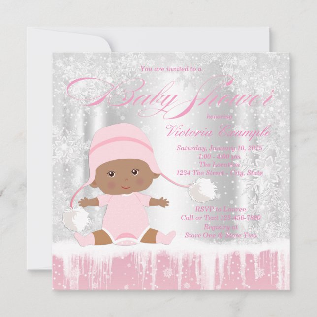 Filles hiver Wonderland Baby shower Invitation (Devant)