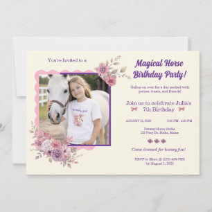 Filles Jolis Poneys Floral Pastel Invitation Cheva