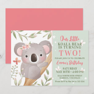 Filles Koala Invitation de fête d'anniversaire