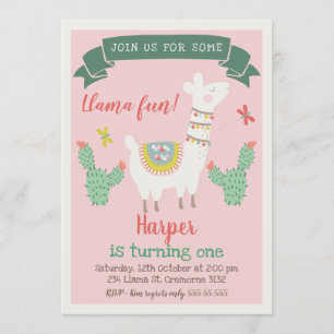Filles Llama Et Cactus Invitation Anniversaire