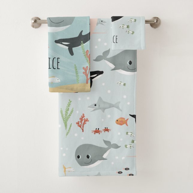 Filles mignonne Baleine océanique et Motif de mer  (En situation)