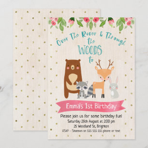 Filles mignonnes Animaux de bois Invitation d'anni