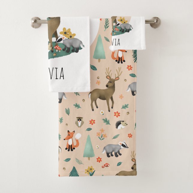 Filles mignonnes Bois Rose Animaux Enfants Monogra (En situation)
