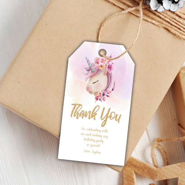 Filles modifiables Fête Favoriser les étiquettes a (Purple Pink Glitter Unicorn Birthday Gift Tags)