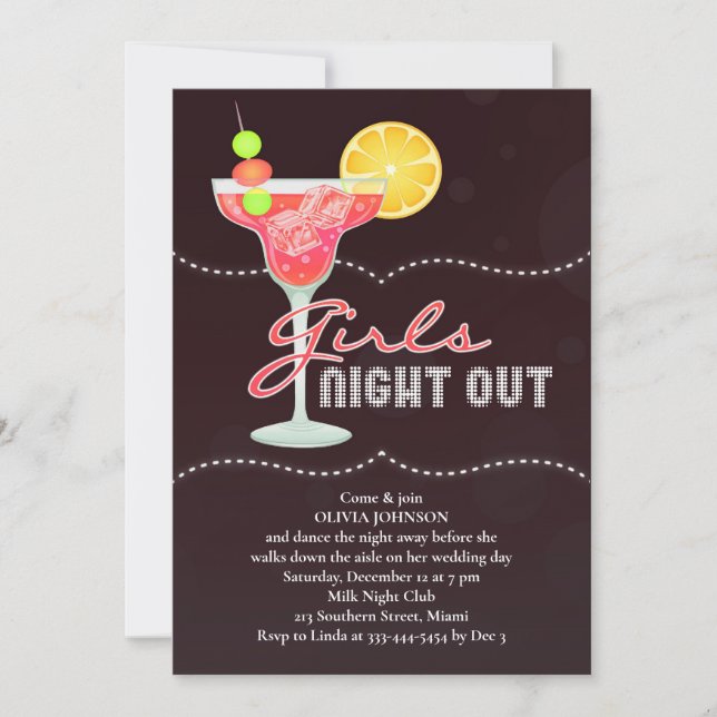 Filles Night Out bachelorette Fête Invitation (Devant)