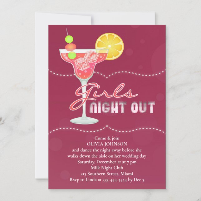 Filles Night Out Bachelorette Invitation (Devant)