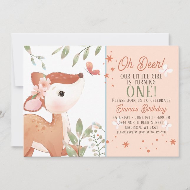 Filles Oh Deer Invitation de fête d'anniversaire (Devant)