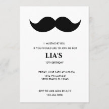 Filles ou garçons Moustache Invitation fête d'anni