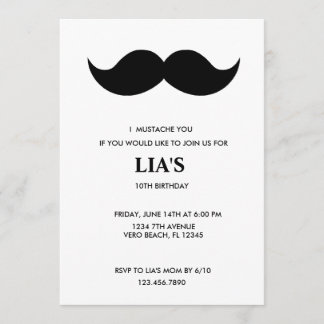 Filles ou garçons Moustache Invitation fête d'anni