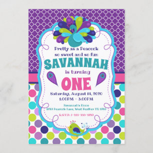 Filles Peacock Anniversaire Fête Invitation