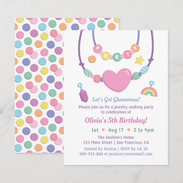 Filles perles et bijoux faire des invitations fête (Devant / Derrière)