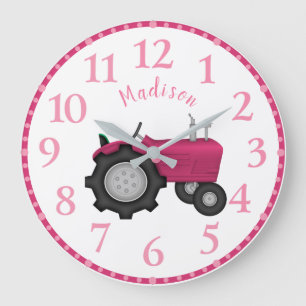 Filles Personnalisées Tracteur rose horloge murale