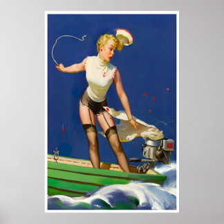Filles Pin Up Impression Affiche De Bateau À Moteu