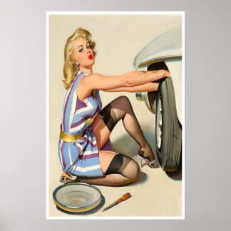 Filles Pin Up Impression Mécanicien Affiche Impres