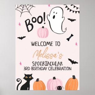 Filles Pink Boo Halloween Affiche de bienvenue d'a