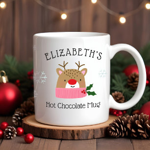 Filles Reindeer Personnalisé Chocolat Chaud Mug