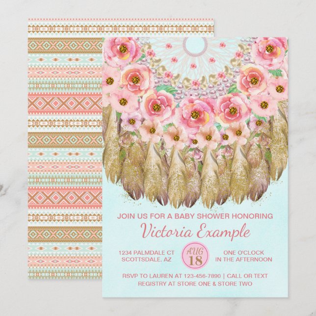Filles Rêveuse Tribal Baby Shower Invitations (Devant / Derrière)