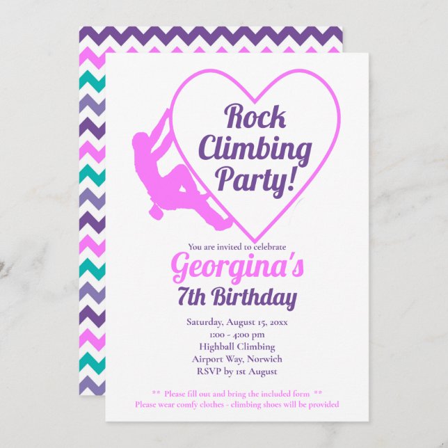 Filles Rock Escalade Anniversaire Fête Invitation (Devant / Derrière)