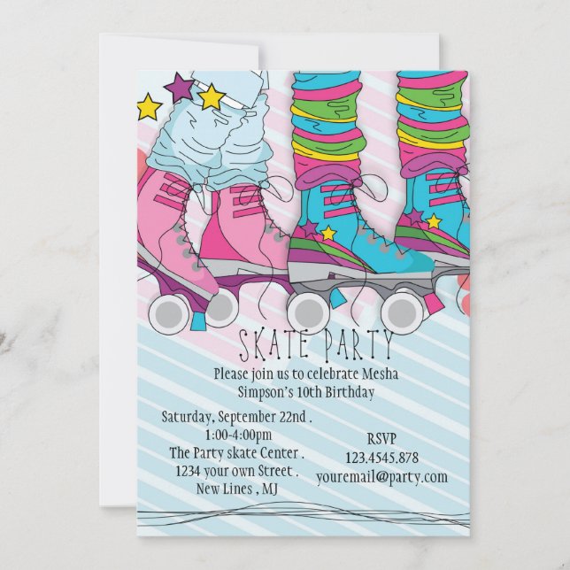 Filles Roller Patinage Invitation à la fête d'anni (Devant)